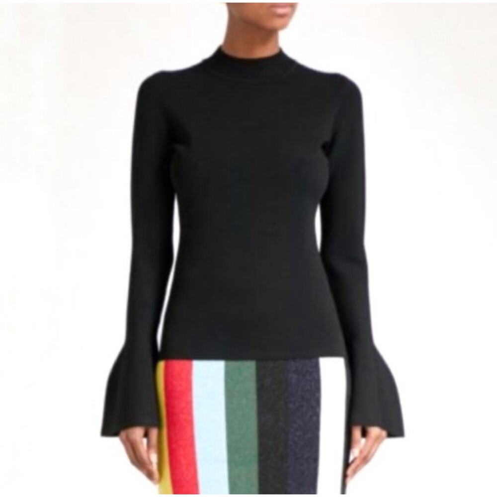 Diane Von Furstenberg Wool Mock Neck Ribbed Sweater Top Flutter Black‎ Glittery